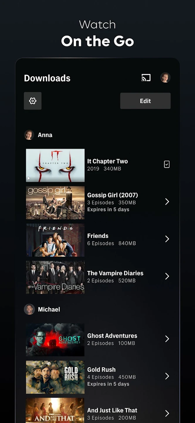 Pantalla de descargas de GGTV